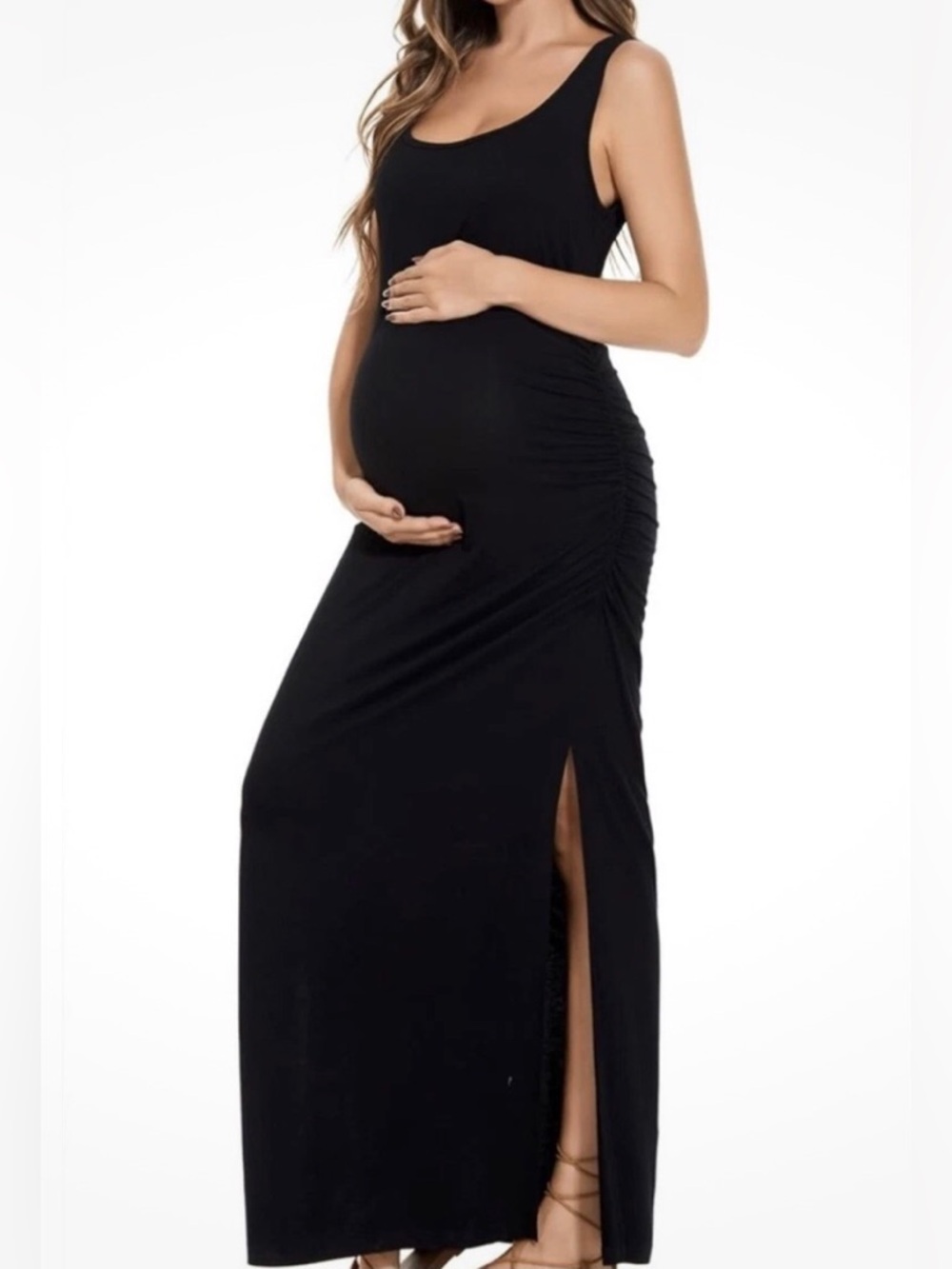 Smallshow womens maternity sleeveless black ruched bodycon dress size medium
